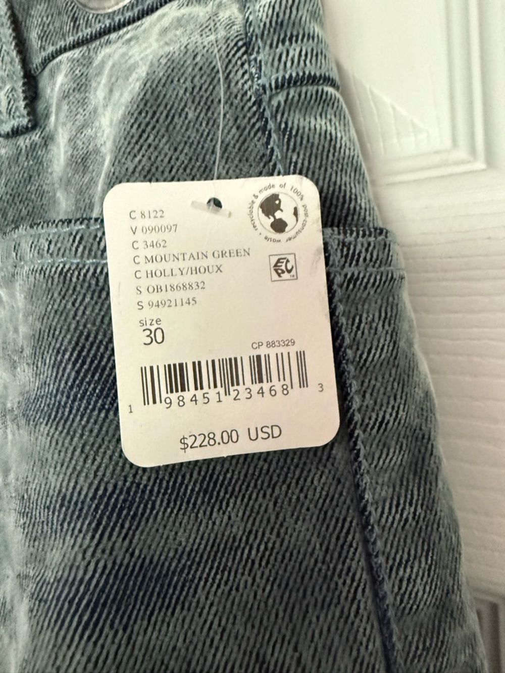 We The Free Moxie Flocked Pull-On Barrel Jeans mountain green SZ 30 - Picture 3 of 4